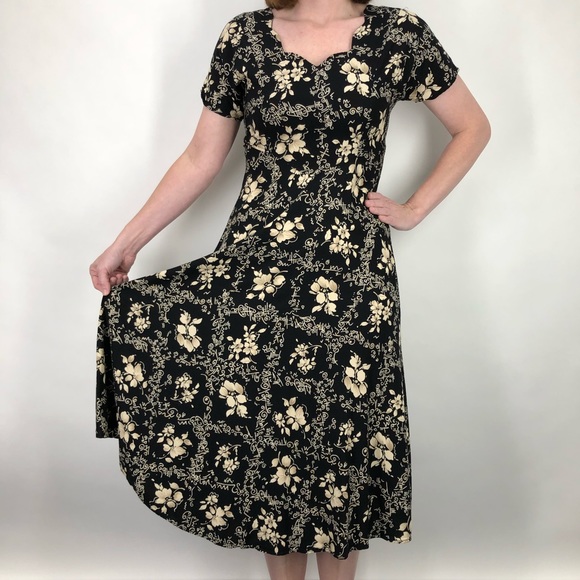 Vintage 90’s Floral Dress 3/4 Midi Bohemian - Picture 4 of 8